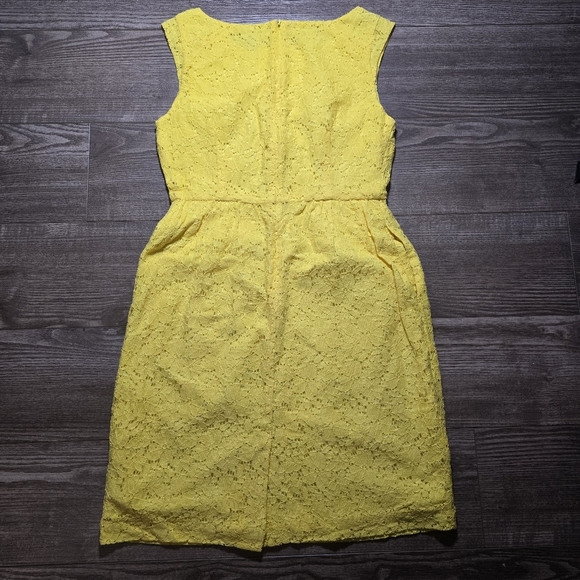 J.CREW Dress Womens 6 Yellow Lace Boatneck Shift Pockets Cotton Blend Romantic - Picture 3 of 8